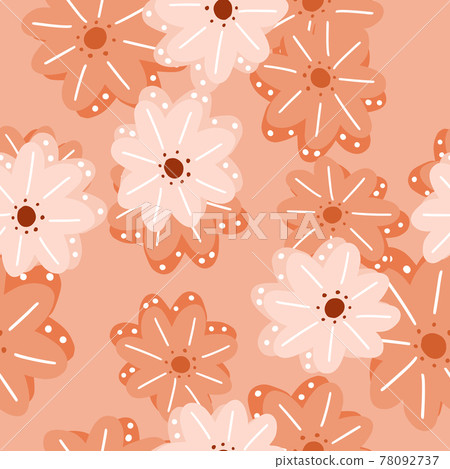 Hand drawn seamless nature pattern with random chamomile flowers silhouettes. Pink artwork. Hand drawn seamless nature pattern with random chamomile flowers silhouettes. Pink artwork. 78092737