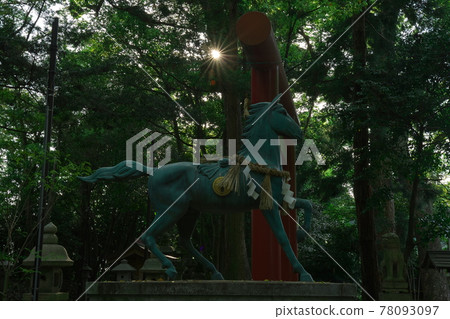 O Shrine, the precincts of the fresh green where the great light shines, the horse object Sennan City, the fresh green and the blue sky O Shrine, the precincts of the fresh green where the great light shines, the horse object Sennan City, the fresh green and the blue sky 78093097