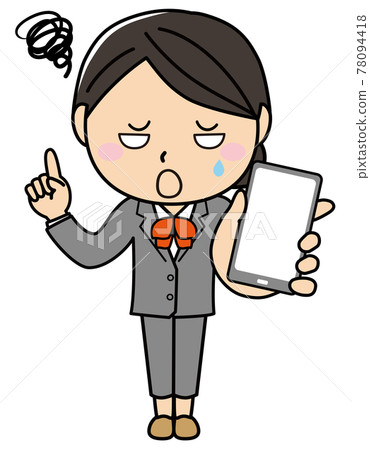 Girl 01_27 (suit, embarrassment, embarrassment, smartphone, pointing, point, explanation) Girl 01_27 (suit, embarrassment, embarrassment, smartphone, pointing, point, explanation) 78094418