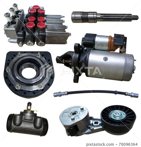 Auto spare parts car on the white background. Set with many isolated items for shop or aftermarket. 78096364