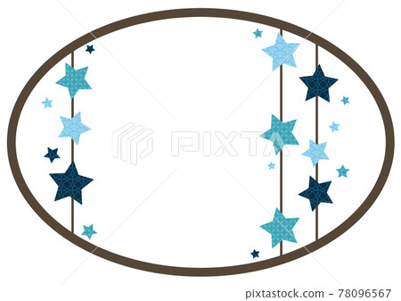 藍色和淺藍色日式圖案星星圓框 78096567