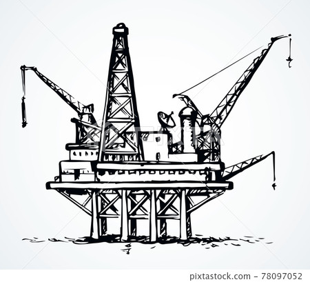 Offshore oil rig. Vector ink style illustration 78097052