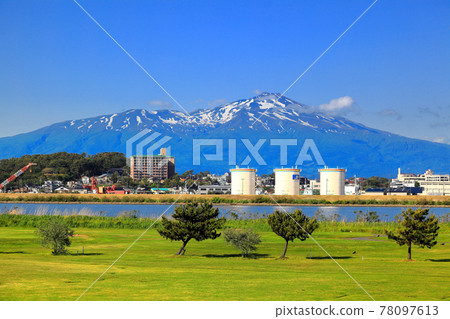 View Of Mt Chokai From Miyanoura Stock Photo