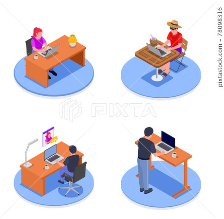 Distance Work Design Concept - Stock Illustration [78098316] - PIXTA