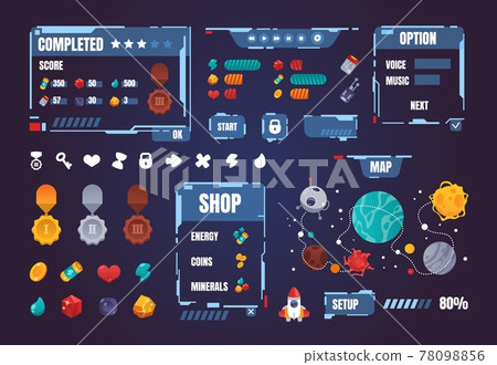 Game UI kit. Cartoon interface menu elements.... - Stock Illustration ...