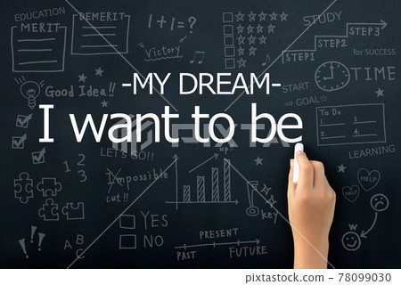 Children's hands writing their future dreams on the blackboard 78099030