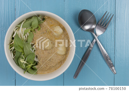 Kanom jeen nam ya : Rice noodles in fish curry sauce(Traditional Thai cuisine). Kanom jeen nam ya : Rice noodles in fish curry sauce(Traditional Thai cuisine). 78100150