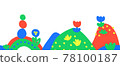 Seamless Kids drawing border vector. Childlike hand drawn hills, flowers repeating horizontal 78100187