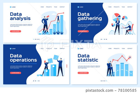 Data analysis landing page. Statistical analyst team, business growth strategy, statistics concept. Data research web page template vector set 78100585