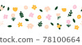 Horizontal white banner or floral backdrop decorated with multicolored blooming flowers and leaves 78100664