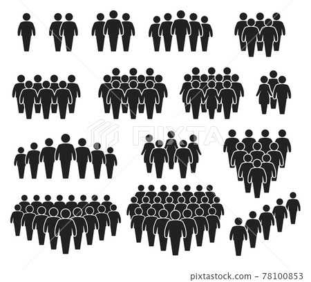 People crowd icons. Large group of people. Team of men or women. People gathering together, standing in queue. Person pictogram icon vector set 78100853