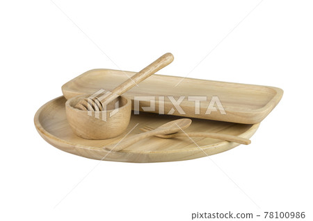 set of kitchenware : plate, bowl, spoon, fork, honey stick . 78100986