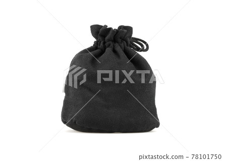 Black velvet pouch on white background Black velvet pouch on white background 78101750
