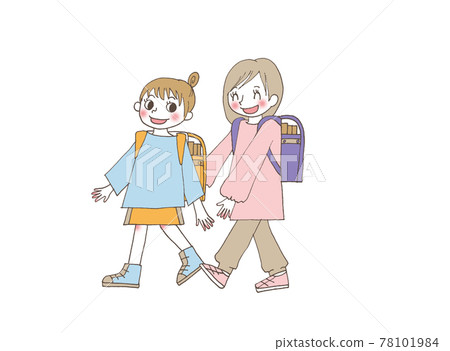 Elementary school girls going to school and leaving school 78101984