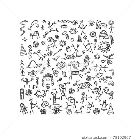 Rock paintings background, sketch for your design Rock paintings background, sketch for your design 78102967