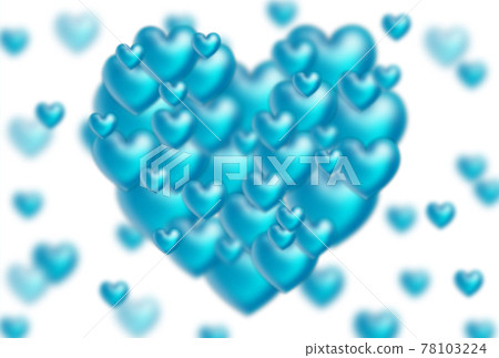 White Day Material Image of a heart formed by large and small light blue three-dimensional hearts floating Horizontal background White Other colors available 78103224