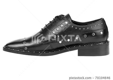 Women's leather boots close-up black color. Oxford style shoes. Casual shoes. Women's leather boots close-up black color. Oxford style shoes. Casual shoes. 78104646