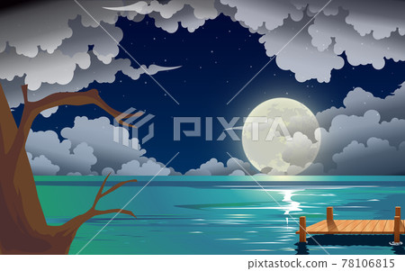 landscape of lagoon in the moon night 78106815