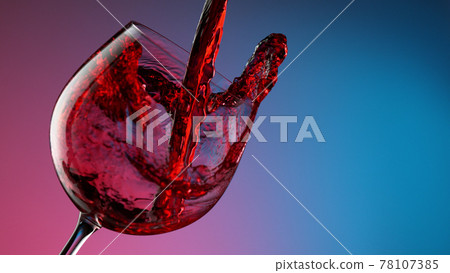 Glass of red wine on neon colors background, closeup Glass of red wine on neon colors background, closeup 78107385