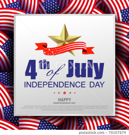 Holiday card with USA flags set, square frame, independence day, design component Holiday card with USA flags set, square frame, independence day, design component 78107874
