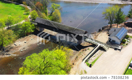 Aerial scene of the Guelph Covered Bridge in Guelph, Ontario, Canada Aerial scene of the Guelph Covered Bridge in Guelph, Ontario, Canada 78108236