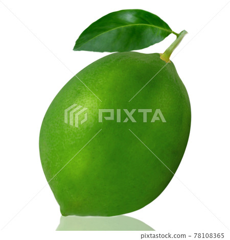 Whole Green Lemon fruit with leaf isolate on white background. Whole Green Lemon fruit with leaf isolate on white background. 78108365