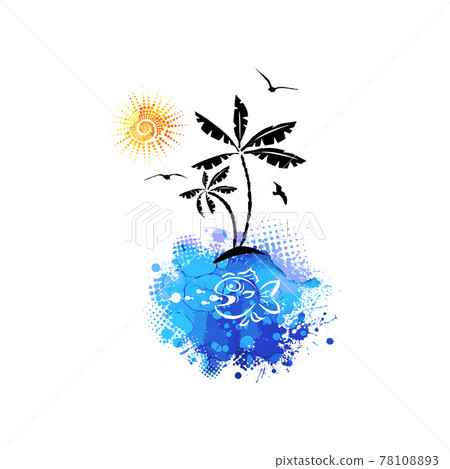 Abstraction of the palm tree sea and the sun. print on a T-shirt. Vector illustration Abstraction of the palm tree sea and the sun. print on a T-shirt. Vector illustration 78108893