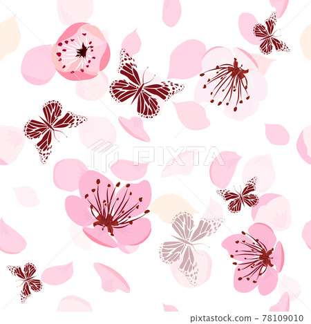 A seamless background of sakura with butterflies . Vector illustration 78109010