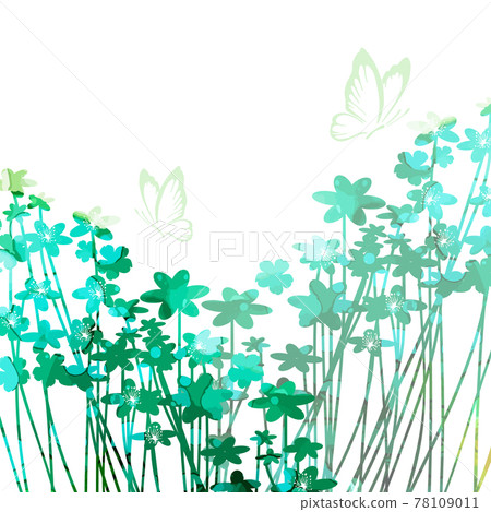 The background is a postcard with small and Blue-green flowers. Summer meadow with butterflies. Vector illustration The background is a postcard with small and Blue-green flowers. Summer meadow with butterflies. Vector illustration 78109011