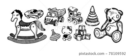 A set of children's toys drawn with a pen. Vector illustration A set of children's toys drawn with a pen. Vector illustration 78109592