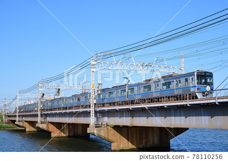 Hokuso Railway 7300 series crossing the Keisei Main Line Nakagawa Bridge Hokuso Railway 7300 series crossing the Keisei Main Line Nakagawa Bridge 78110256