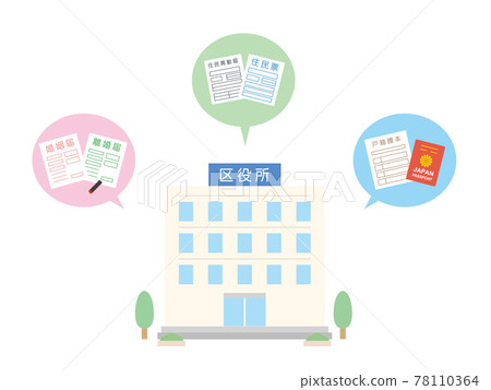 Ward office municipality building exterior illustration material 78110364