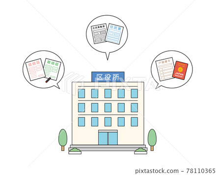 Ward office municipality building exterior illustration material 78110365