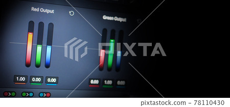 Color grading tools or RGB colour correction indicator on monitor in post production. Telecine full grade stage in video or film production processing. for colorist edit grading color on digital movie 78110430