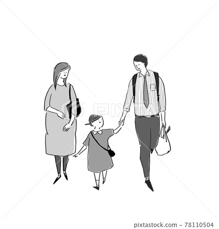 Parents and children holding hands, mothers, fathers, children (girls), families 78110504