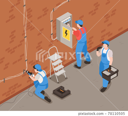 Electrician Isometric Background Illustration 78110505