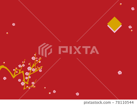 Plum background 1-1 Plum branches on a red… - Stock Illustration