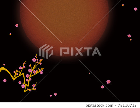 Plum background 2-3 Plum branches and semicircles / month on a black background Plum background 2-3 Plum branches and semicircles / month on a black background 78110712