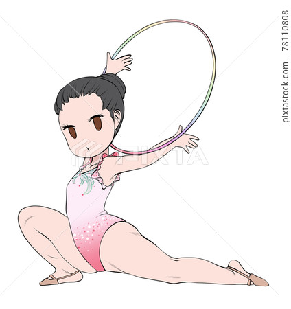 Asian female rhythmic gymnast who acts as a hoop with a serious expression Asian female rhythmic gymnast who acts as a hoop with a serious expression 78110808