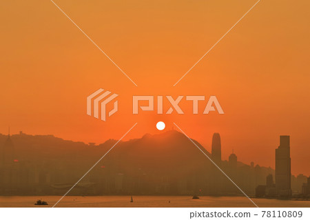 27 Dec 2020, The Victoria peak With Harbour And Mountain Sunset 78110809