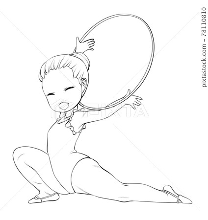 女性藝術體操運動員,線描充當箍,面帶笑容 女性藝術體操運動員,線描充當箍,面帶笑容 78110810
