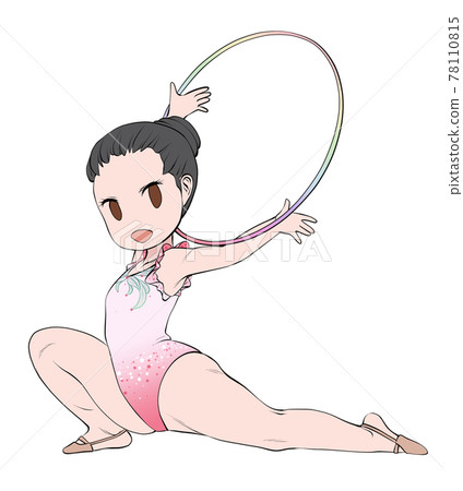 Gymnast with hoop. Rhythmic Gymnastics. Vector drawing. Hoop is