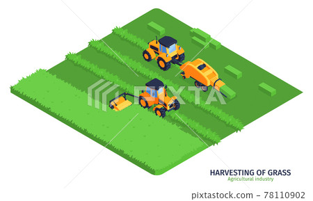 Harvesting Of Grass Isometric Vector Illustration 78110902