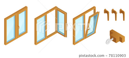 Wooden Windows Isometric Set Wooden Windows Isometric Set 78110903