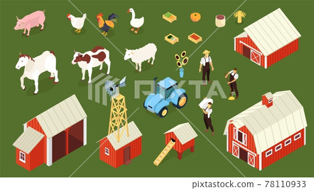 Farm Isometric Background Set 78110933