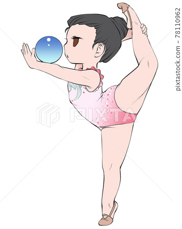 Asian female rhythmic gymnast who acts the ball with a serious expression 78110962