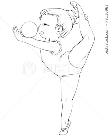 Female rhythmic gymnast, line drawing, acting as a ball with a big smile 78110963