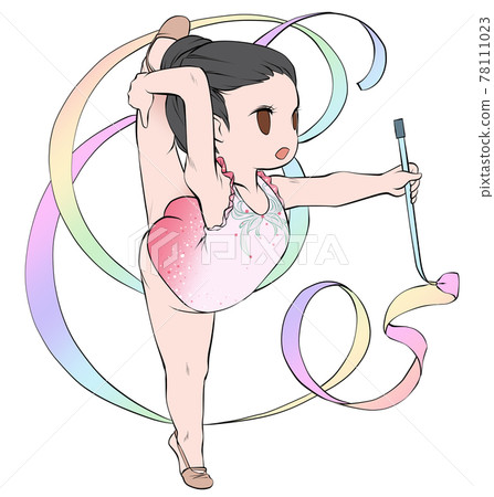 Asian female rhythmic gymnast who acts as a ribbon with a radiant look 78111023