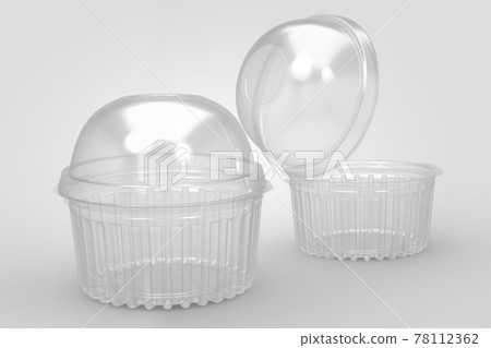 3D rendering an empty transparent cup cake containers isolated on white background. fit for your design project. 78112362
