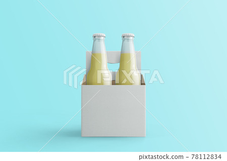 Two assorted soda bottles, non-alcoholic drinks with white paper box isolated on toscha background.3d rendering. fit for your design project. 78112834